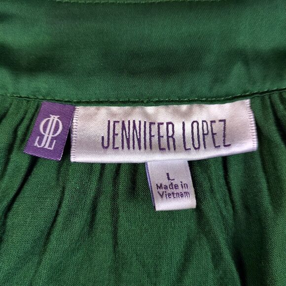 Jennifer Lopez Women L Sequin Cowl Neck Drape Top Shoulder Bow Tie Emerald Green - Picture 6 of 10